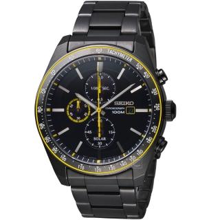 【SEIKO 精工】潮流時尚太陽能計時腕錶(V176-0AZ0SD SSC729P1 黑黃)