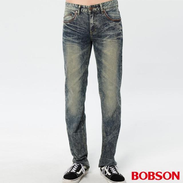 Bobson 男款刷白立體壓褶直筒褲 藍1748 52 Momo購物網