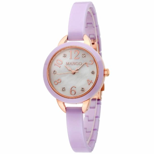 【MANGO】俏麗柔和晶鑽陶瓷時尚腕錶(白x薰衣草紫/25mm)