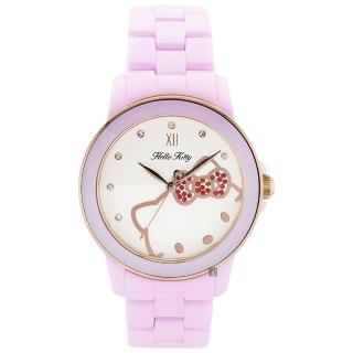 【HELLO KITTY】凱蒂貓 粉紅甜心陶瓷手錶-白x粉/36mm(LK673LPWI)