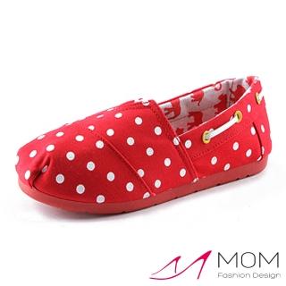 【MOM】美式潮流休閒舒適帆布鞋 懶人樂福鞋 親子童鞋(紅色波點)