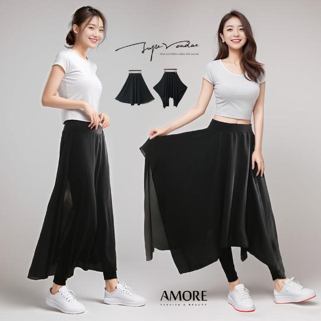 【Amore】超輕量夏日假兩件雪紡九分褲裙(氣質感激增UP)