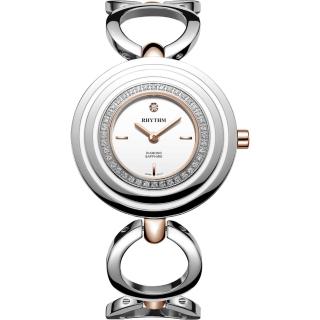 【RHYTHM 麗聲】同心圓晶鑽手鍊女錶-白x銀/34mm(L1302S04)