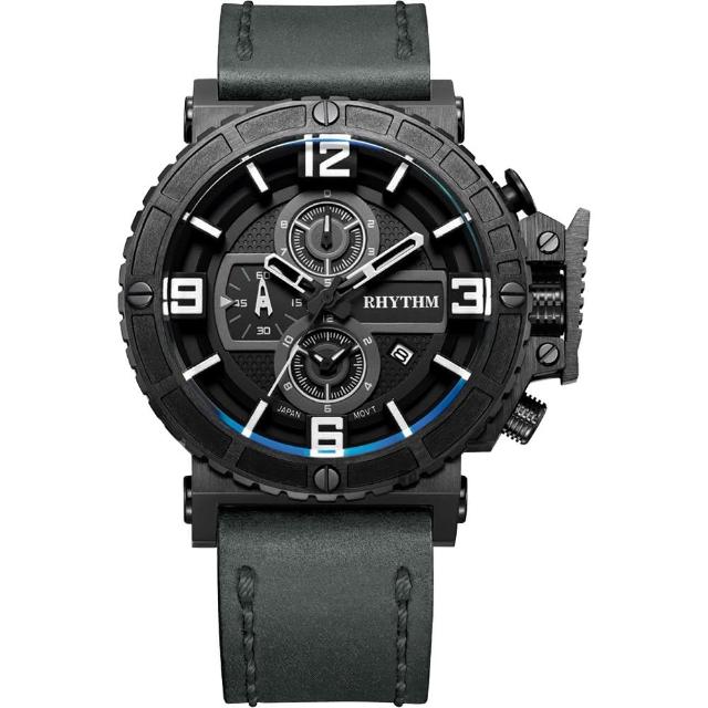 【RHYTHM 麗聲】運動系列大錶徑三眼計時手錶-黑x灰/46mm(I1401I03)