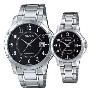 【CASIO】低調奢華數字造型男女對錶-黑(MTP-V004D-1B+ LTP-V004D-1B)