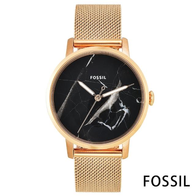 【FOSSIL】北歐奢華風大理石紋米蘭帶女錶-黑色x34mm(ES4405)