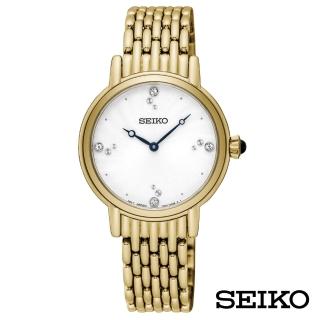 【SEIKO 精工】金燦時刻施華洛世奇石英女錶-白x34mm(SFQ804P1)