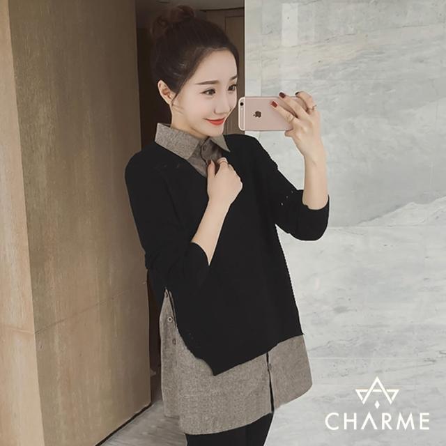 【charme】寬鬆針織假兩件襯衣(L-4XL)