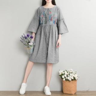 【MsMore】8009日系女孩香草花園刺繡設計袖洋裝#101501*(灰)