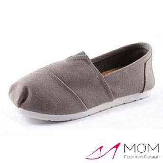 【MOM】美式潮流休閒舒適帆布鞋 懶人樂福鞋 親子童鞋(素面灰)