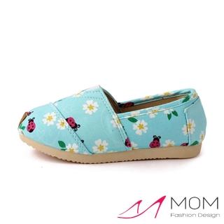 【MOM】韓版休閒舒適帆布鞋 懶人樂福鞋 童鞋(可愛花園藍)