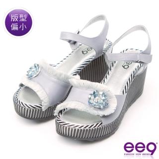 【ee9】MIT經典手工花漾年華鏤空露趾楔型跟涼鞋 灰色(涼鞋)
