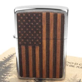 【Zippo】美系~American Flag-美國國旗圖案-桃花心木貼片打火機