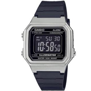 【CASIO 卡西歐】方形機能性設計感電子錶-銀框(W-217HM-7B)