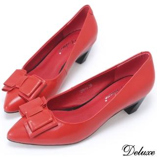 【Deluxe】全真皮名媛時尚質感紅色亮眼高跟鞋(紅)