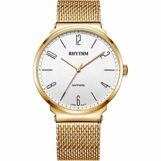 【RHYTHM 麗聲】日系潮流米蘭帶手錶-白x金/41mm(FI1605S03)