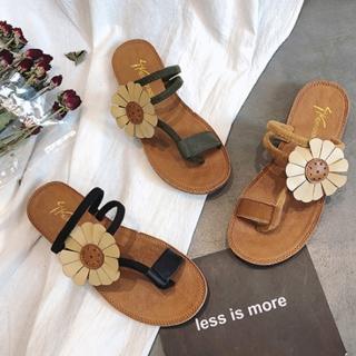 【Jingle】夏季花朵質感設計夾腳涼拖鞋(黑色綠色黃色3色全尺碼)