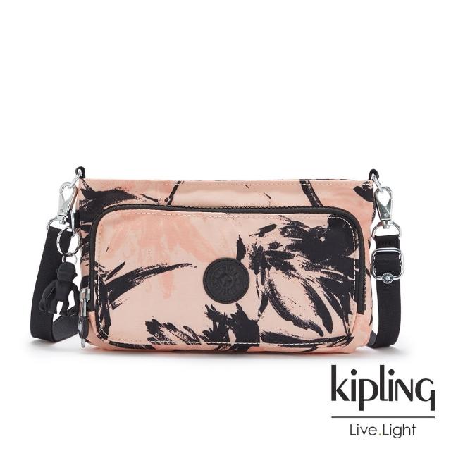 Kipling 珊瑚花潑墨前袋拉鍊長形肩背包 Myrte Momo購物網