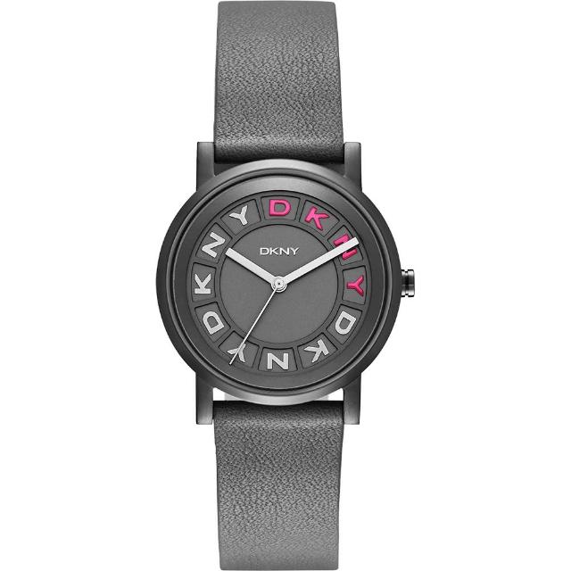 【DKNY】紐約派對都會手錶-灰黑x桃紅/34mm(NY2390)