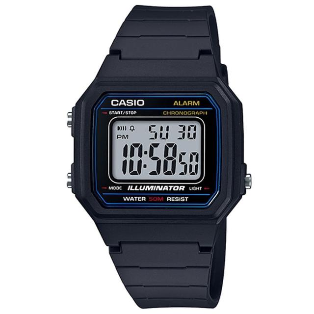 【CASIO 卡西歐】方形機能性設計感電子錶-藍面(W-217H-1A)