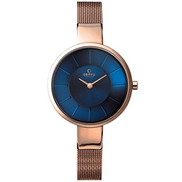 【OBAKU】采麗時刻米蘭腕錶-海藍x玫瑰金(V149LXVLMV)
