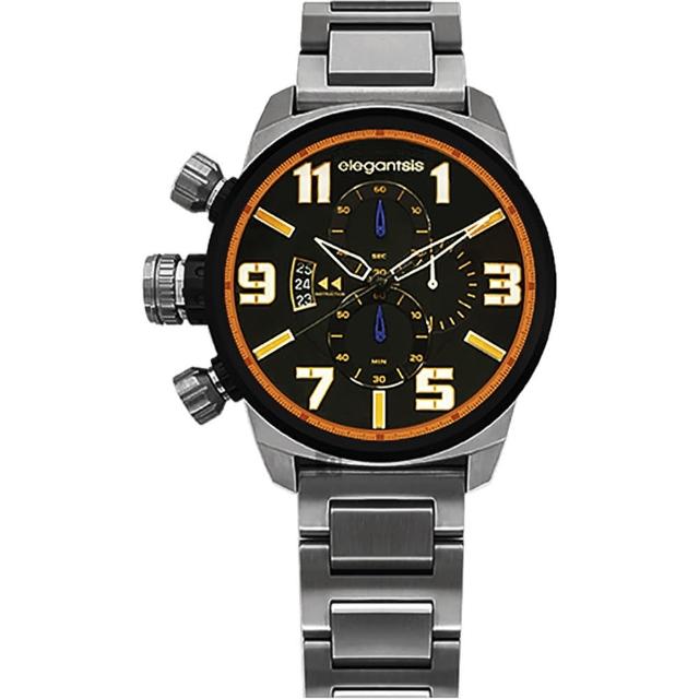 【elegantsis】Army 叢林戰鬥強悍三眼計時手錶-黑x鐵灰/42mm(ELJF48KS-OB05MA)