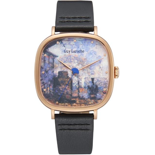 【姬龍雪Guy Laroche Timepieces】藝術系列腕錶-莫內(GA1002SLS-02 方形x金殼)