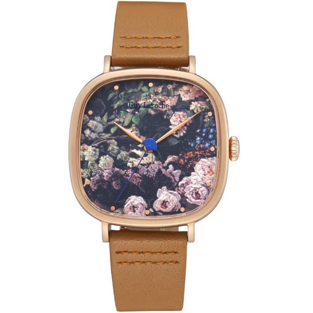 【姬龍雪Guy Laroche Timepieces】藝術系列腕錶-莫內(GA1002SF-02 方形x金殼)