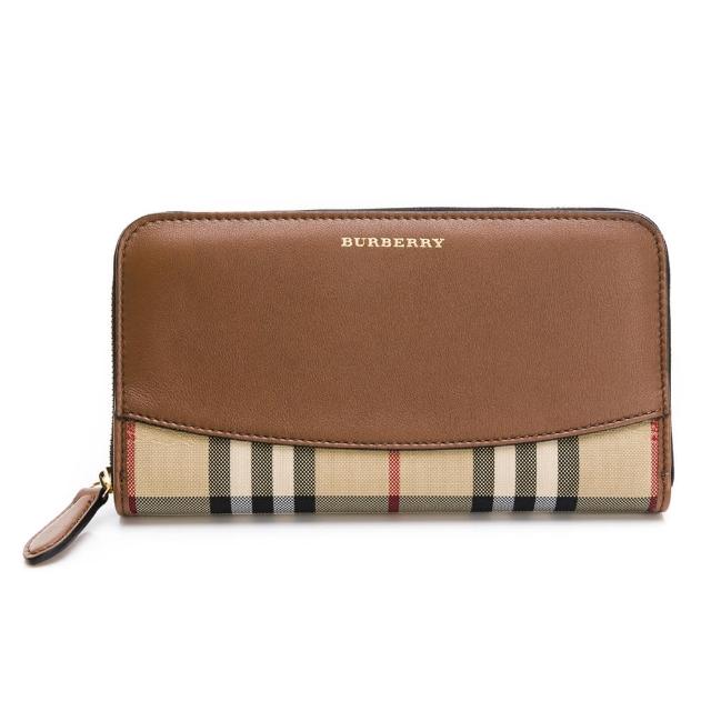 【BURBERRY 巴寶莉】經典格紋拼接皮革拉鍊長夾（多色任選）