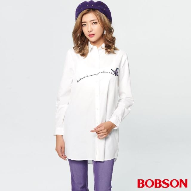 【BOBSON】女款蝴蝶刺繡蕾絲長版襯衫(37075-80)