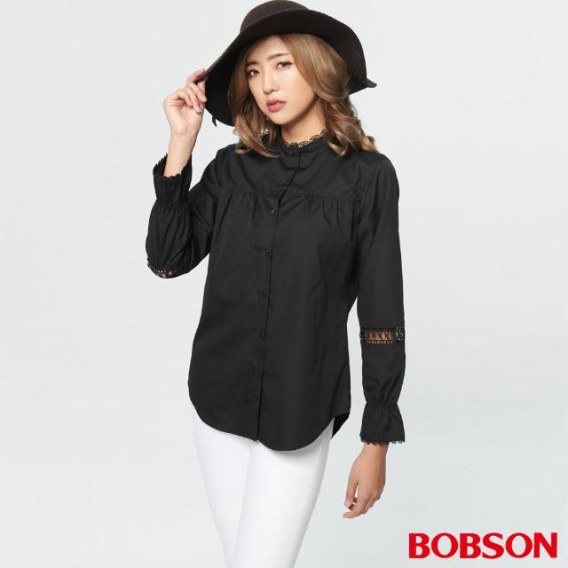【BOBSON】女款黑蕾絲拼接襯衫(37088-88)