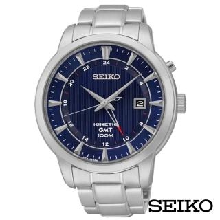 【SEIKO 精工】成長紳藍人動電能KINETIC不鏽鋼男錶-藍x43.5mm(SUN031P1)