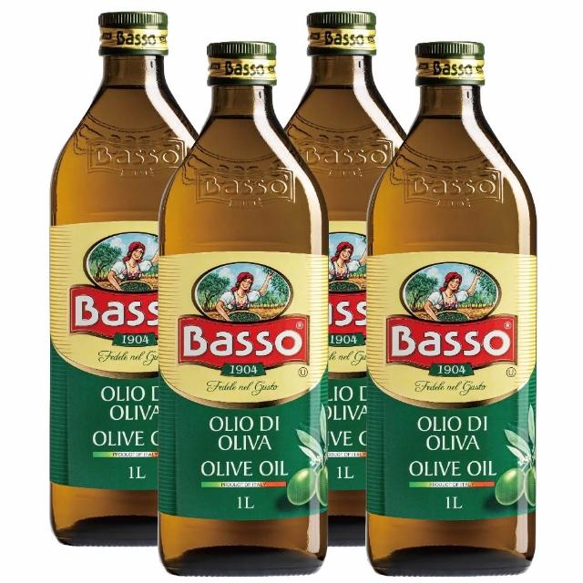 top熱銷好物【BASSO 巴碩】義大利耐高溫特純橄欖油1Lx4瓶(適合煎煮炒炸且不帶有橄欖特殊香味)