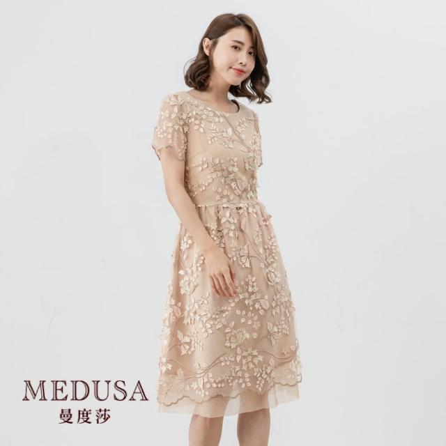 【MEDUSA 曼度莎】燒花雙層歐根紗洋裝（M-XL）｜女裝 洋裝 小禮服｜婚禮 婚宴洋裝(601-35106)