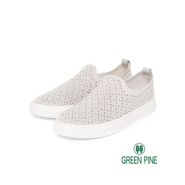 【GREEN PINE】水鑽針織皮底懶人休閒鞋(灰色)