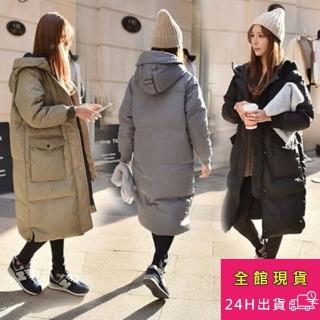 【AS 梨卡】情侶可穿韓國空運超長版鋪棉連帽仿羽絨外套大衣A135