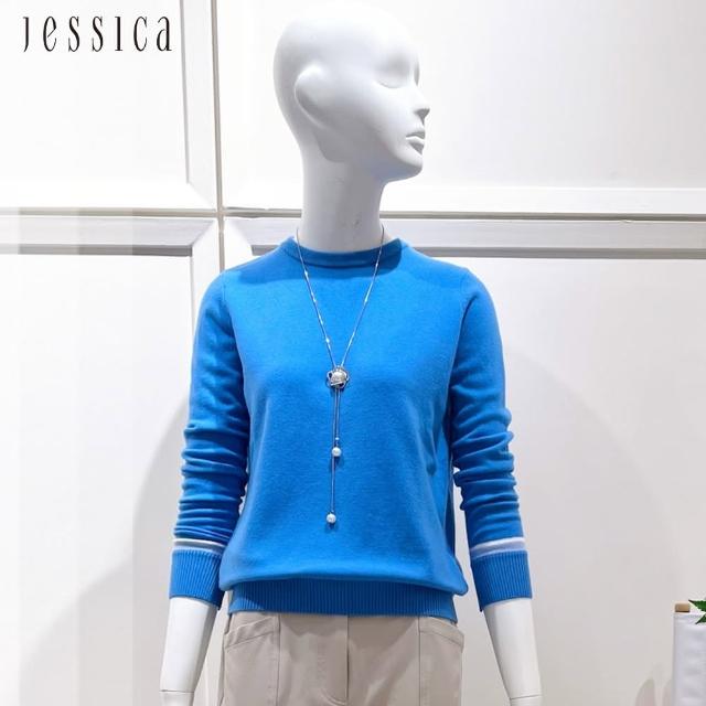 JESSICA】舒適親膚羊絨羊毛簡約百搭圓領針織衫224355(藍) - momo購物 ...