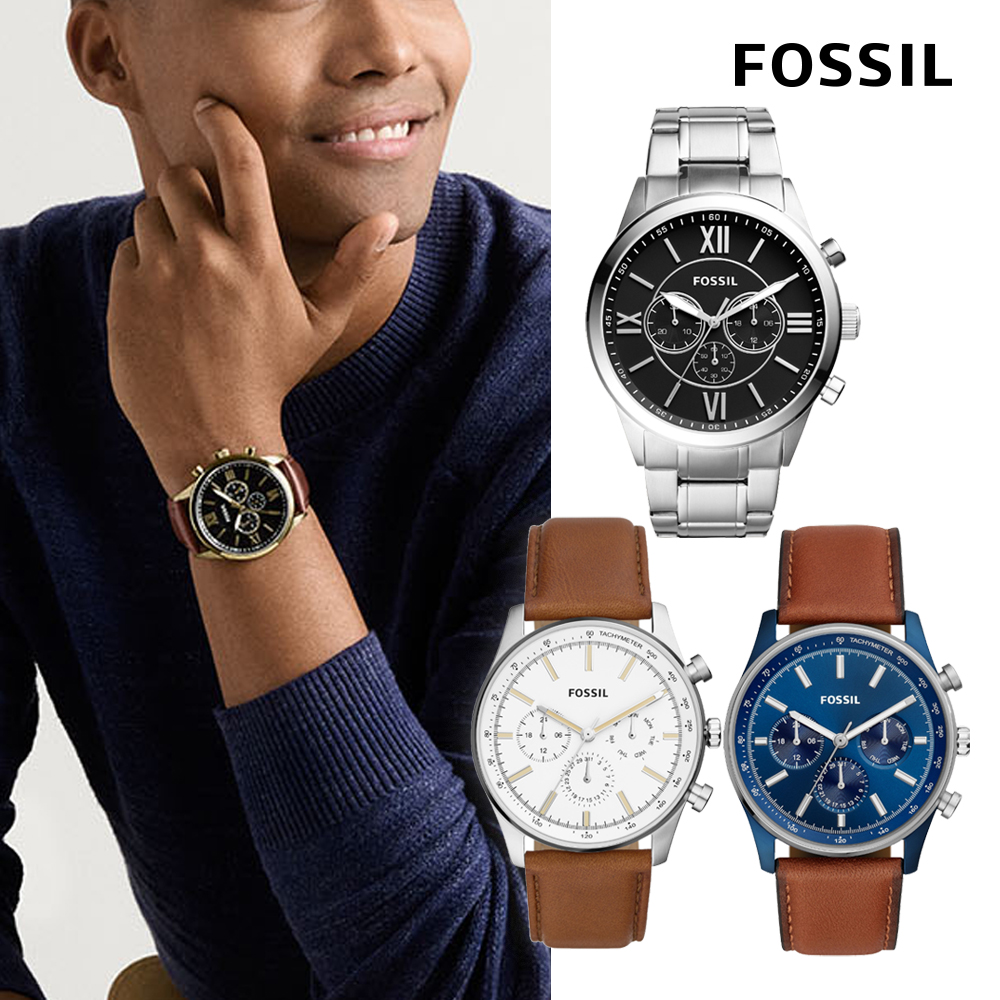 fossil三眼手錶【FOSSIL 官方旗艦館】美式個性工業風三眼男錶 /手錶 皮革帶/不鏽鋼帶/矽膠錶帶(多款任選)
