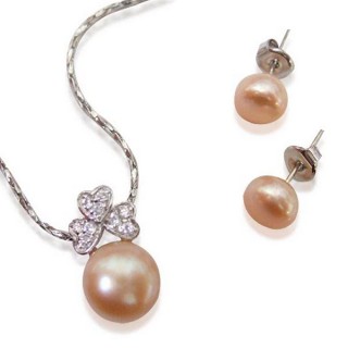 【小樂珠寶】頂級天然珍珠套組項鍊貼式耳環(優雅自在款二件式套組)