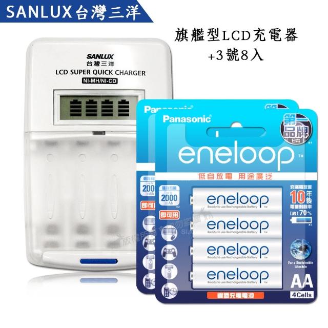 【SANYO 三洋】旗艦型充電器+國際牌eneloop 新款彩版低自放充電