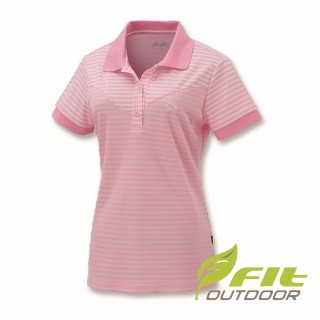 【Fit 維特】女-竹纖維條紋短袖POLO衫-粉紅 IS2103-12(POLO衫/竹纖維/條紋款)
