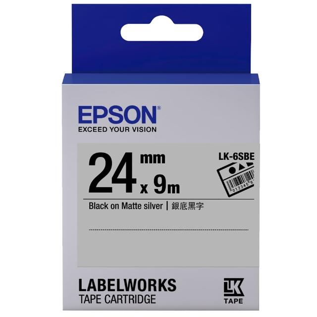 【EPSON】標籤帶銀底黑字/24mm(LK-6SBE) - momo購物網- 好評