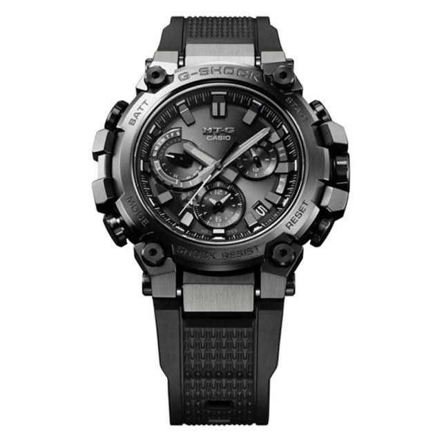 【CASIO 卡西歐】G-SHOCK 電波藍牙太陽能雙核心防護手錶(黑灰_