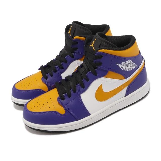 【NIKE 耐吉】Air Jordan 1 Mid 男鞋紫金黃色Lakers 湖人配色高筒1