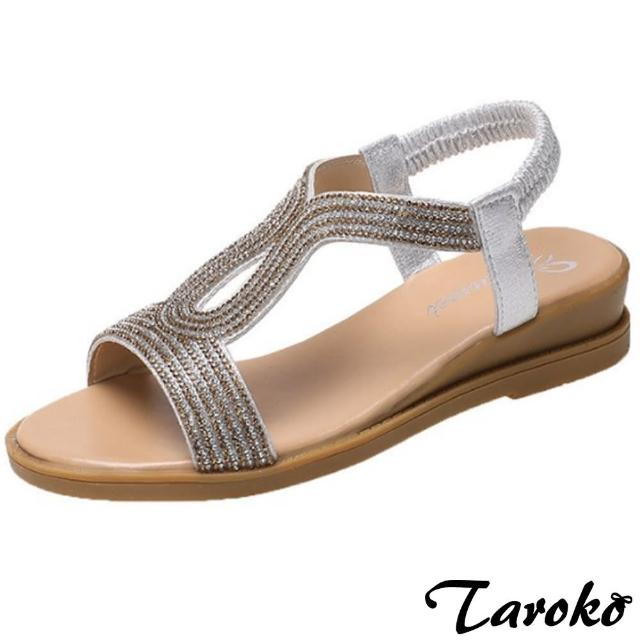 【Taroko】簡約水鑽露趾套腳涼鞋(3色)