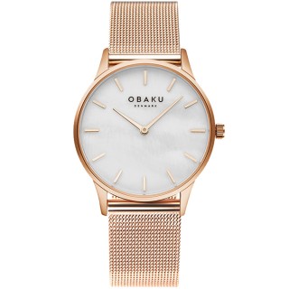 【OBAKU】都會知性貝殼米蘭時尚腕錶-玫瑰金X白(V247LXVWMV)