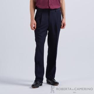【ROBERTA 諾貝達】男裝 舒適合體享受 伸縮布料/雙摺西裝褲(藍黑)