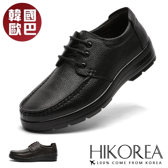 【HIKOREA】韓國空運。荔枝皮革立體壓線3.5CM舒壓綁帶皮鞋(73-0461-二色/現+預)