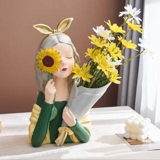 【JEN】北歐捧花的向日葵女孩不含假花桌面居家裝飾擺飾