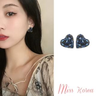 【MISS KOREA】韓國設計S925銀針復古不規則水晶鑲嵌愛心耳環(S925銀針耳環 不規則耳環 愛心耳環)